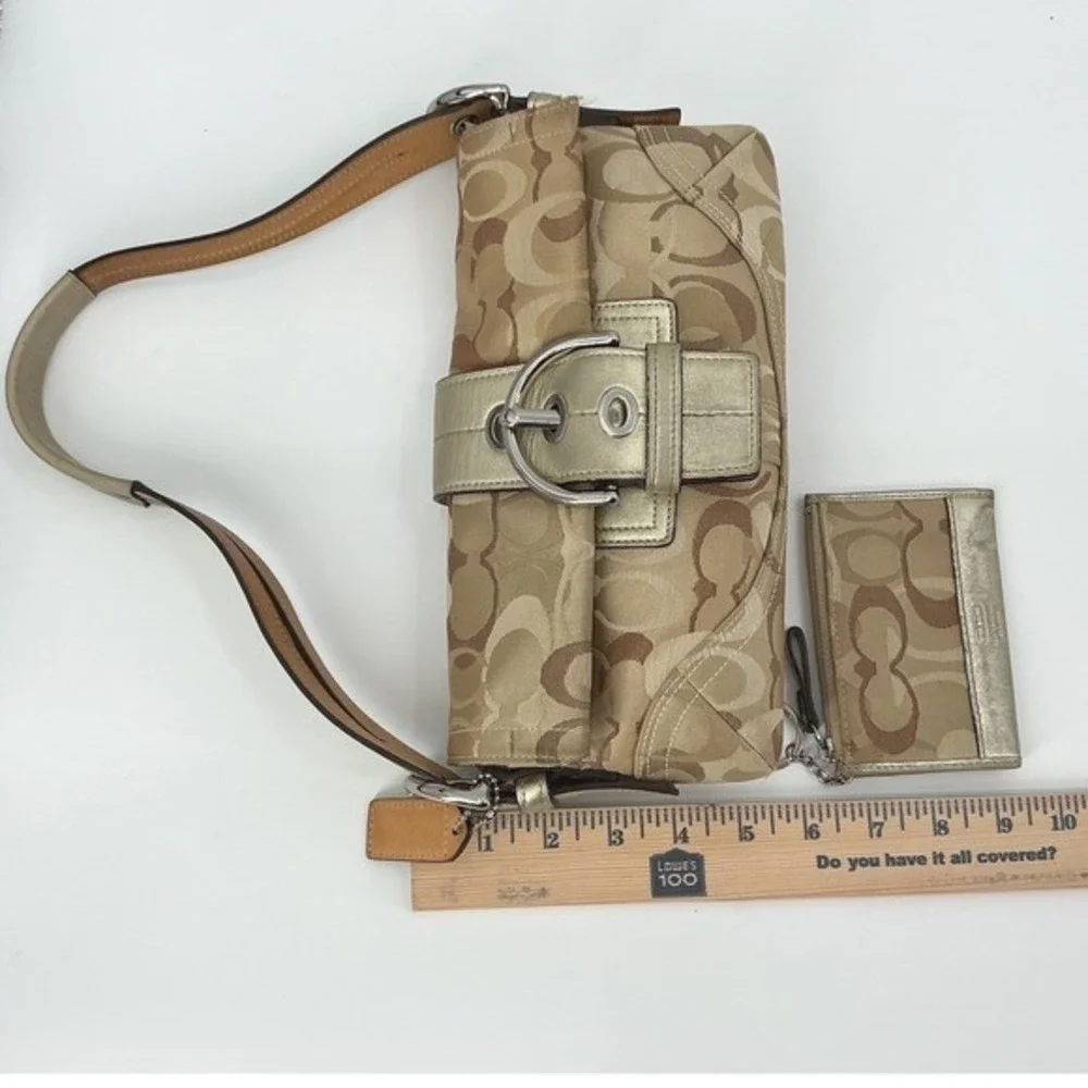 Coach Khaki Gold Signature Baguette Shoulder Bag &‎ Matching Wallet Set - Picture 12 of 13